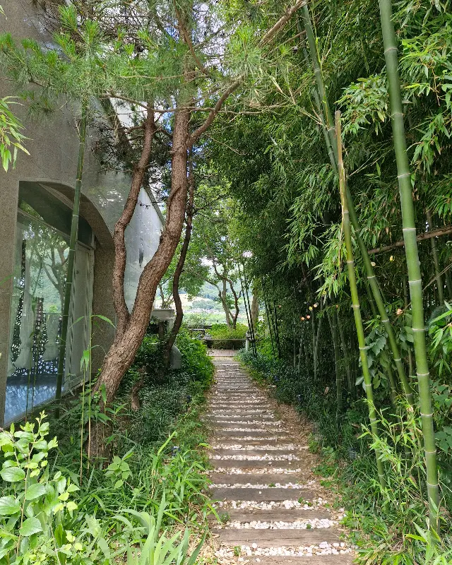 카페로 향하는 숲 속 오솔길