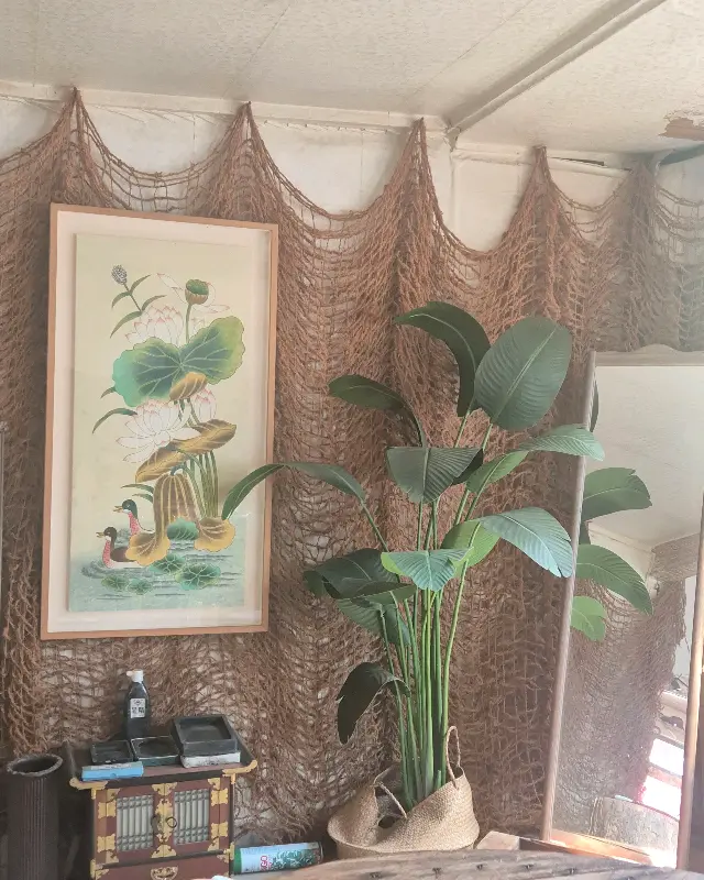 넝쿨로 장식된 벽과 그림, 아늑한 소품들이 조화로운 실내 인테리어