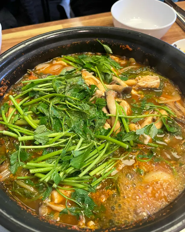 보글보글 끓고 있는 버섯샤브칼국수