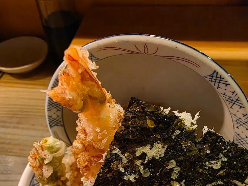 온센텐동 새우튀김