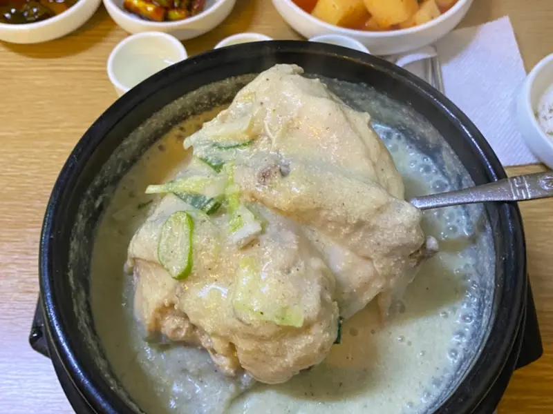 살이 가득한 삼계탕 닭