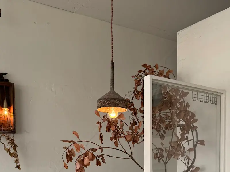 카페 내부 천장에 매달린 조명