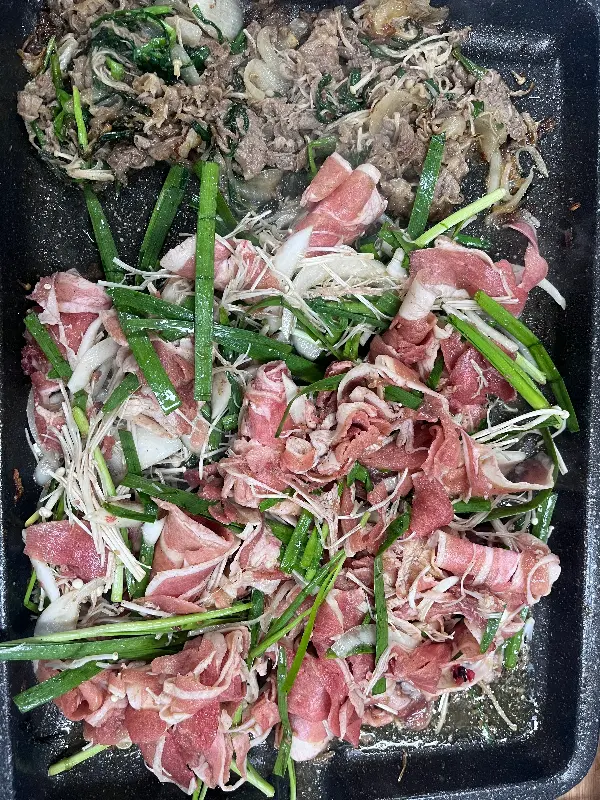 불판 위 오리 불고기