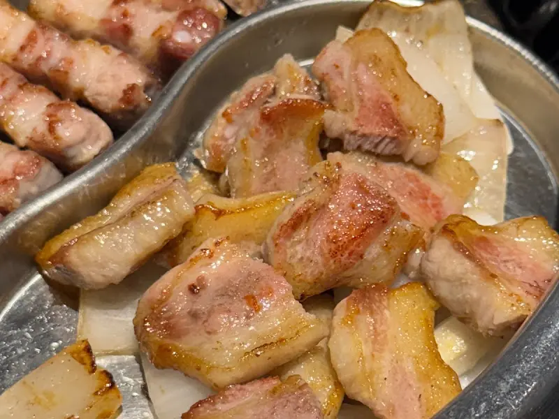 잘 구워진 돼지고기 단면