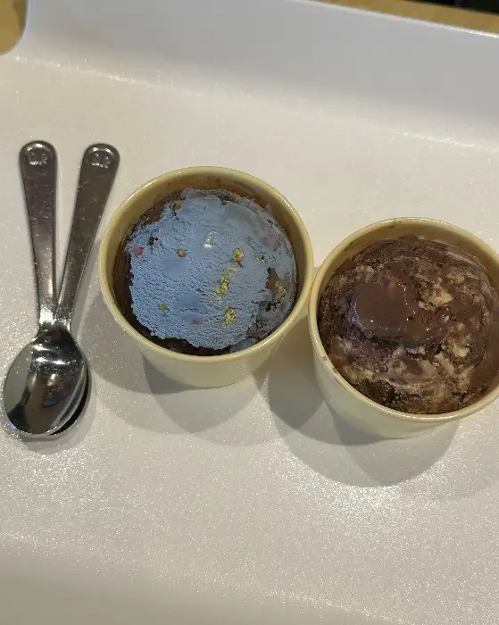 두 가지 맛의 아이스크림과 스푼