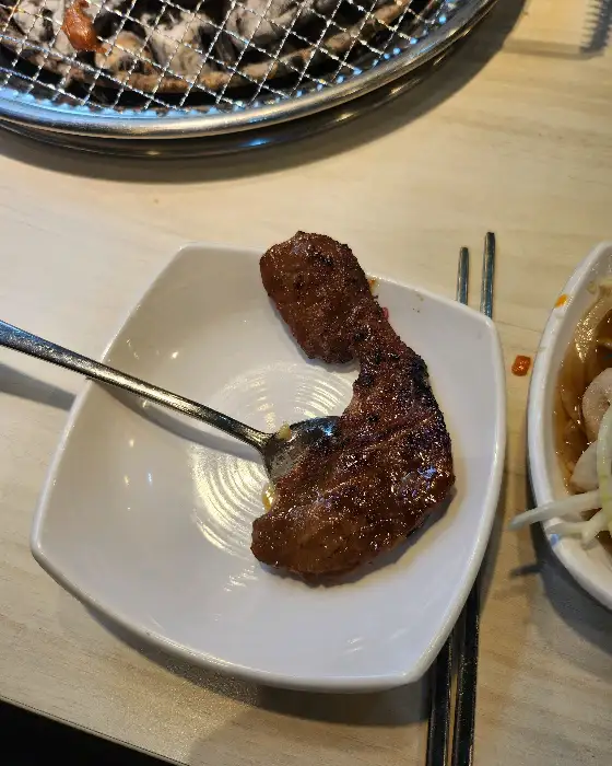 접시에 담긴 돼지갈비 한 점