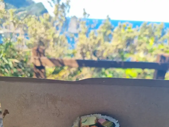 흐릿하게 보이는 김밥 조각