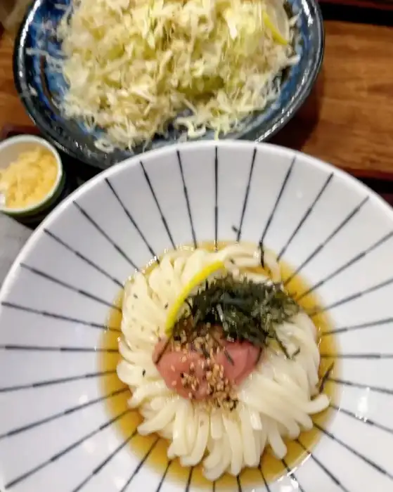 명란이 올라간 붓카케 우동 클로즈업 사진
