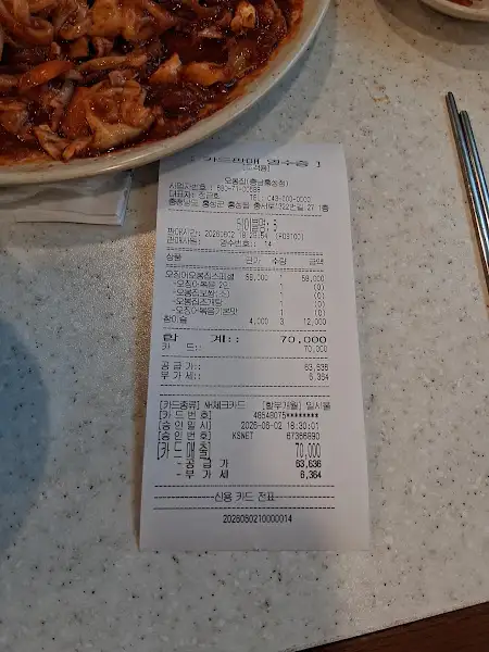 영수증 사진으로 주문 내역과 총 금액이 보입니다.