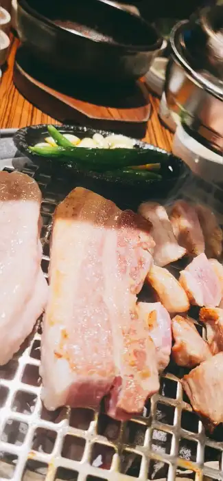 잘 익은 삼겹살 조각